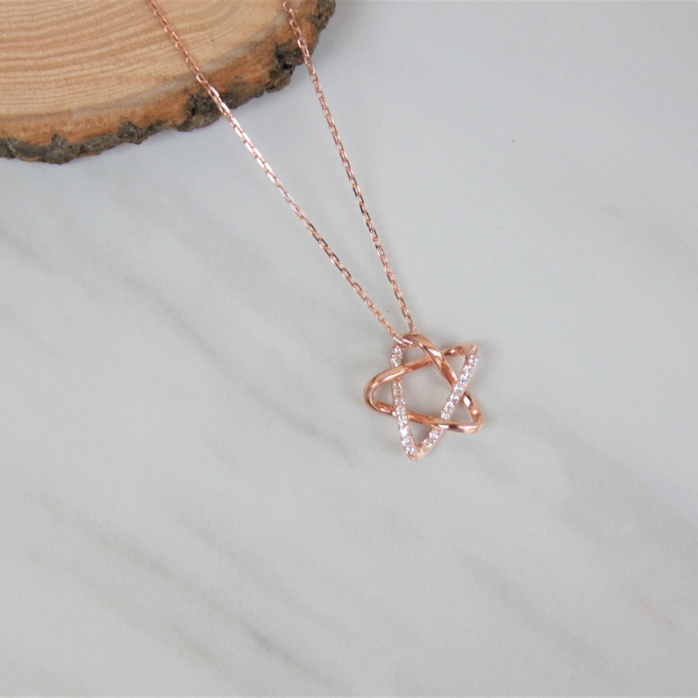 Rose Gold 925 Sterling Silver CZ Star Necklace